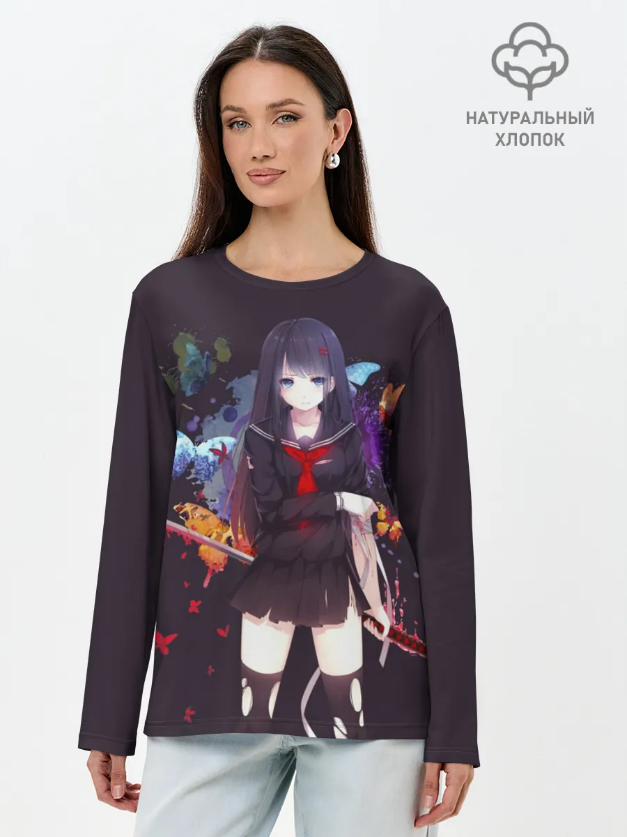 Лонгслив женский. Хлопок / Кровавая бабочка