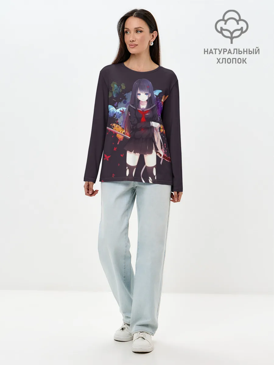 Лонгслив женский. Хлопок / Кровавая бабочка