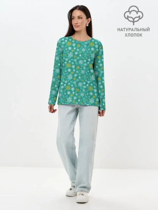 Лонгслив женский. Хлопок / Снежинки