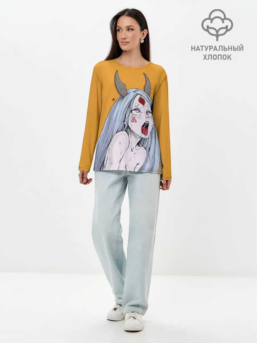 Лонгслив женский. Хлопок / Ahegao Kaguya