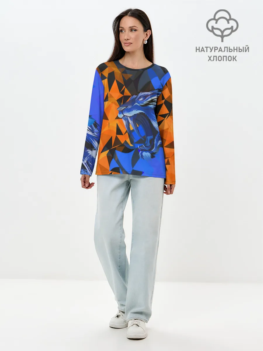 Лонгслив женский. Хлопок / Тигр