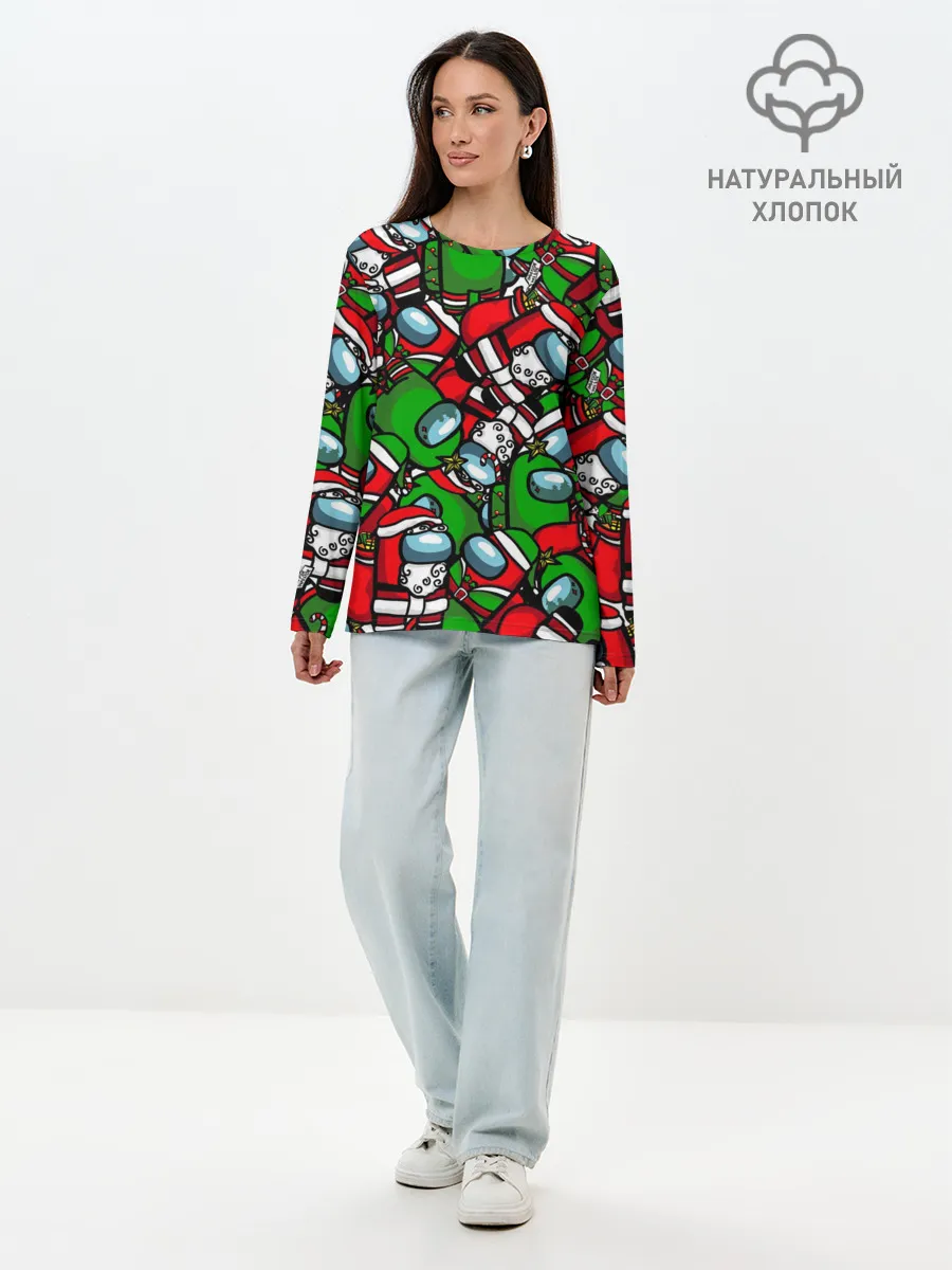 Лонгслив женский. Хлопок / НОВОГОДНИЙ AMONG US