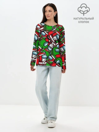 Лонгслив женский. Хлопок / НОВОГОДНИЙ AMONG US