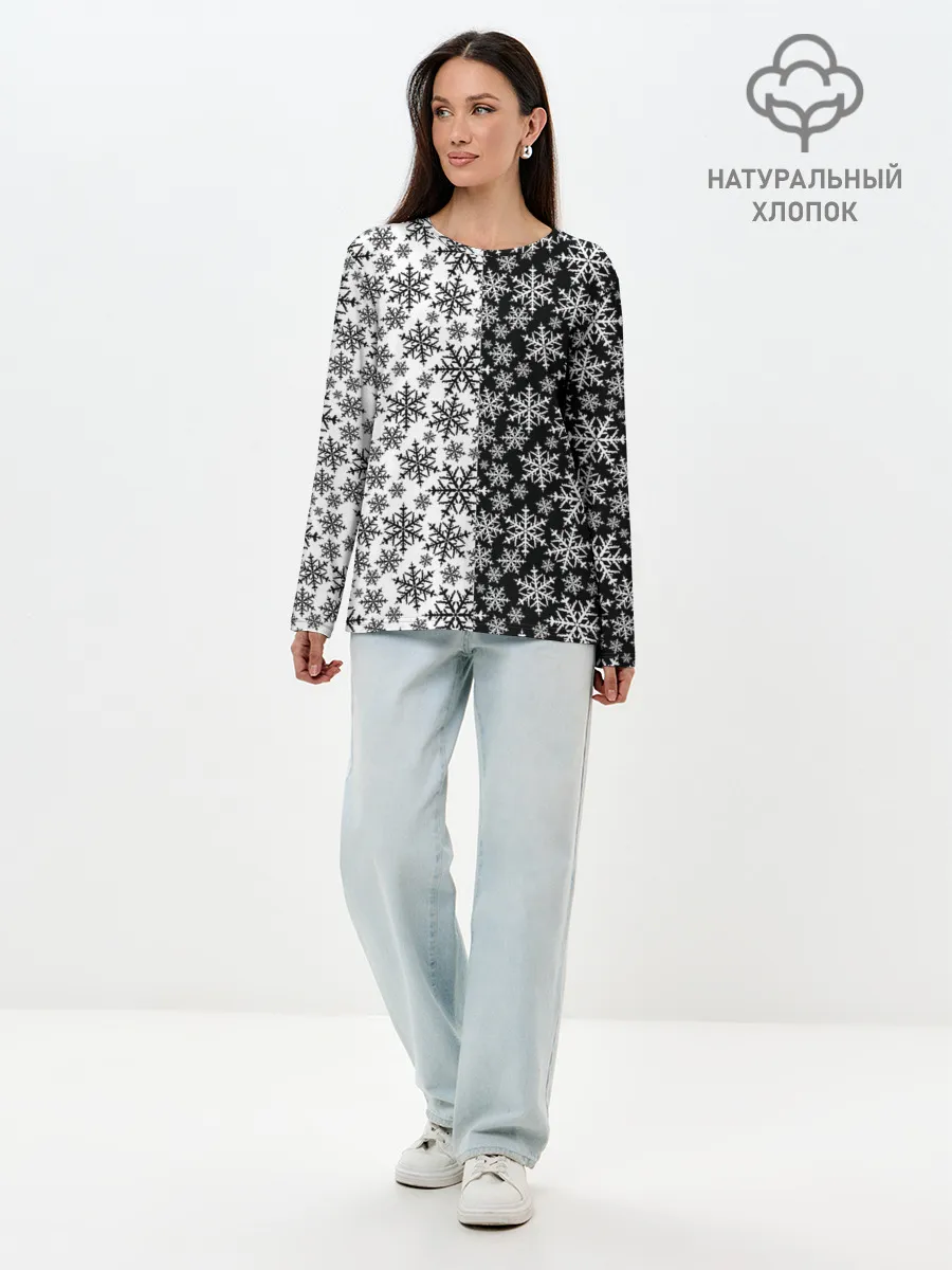 Лонгслив женский. Хлопок / Снежинки