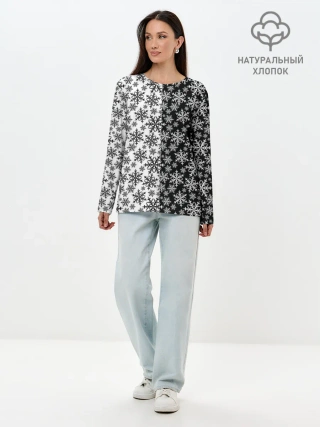 Лонгслив женский. Хлопок / Снежинки