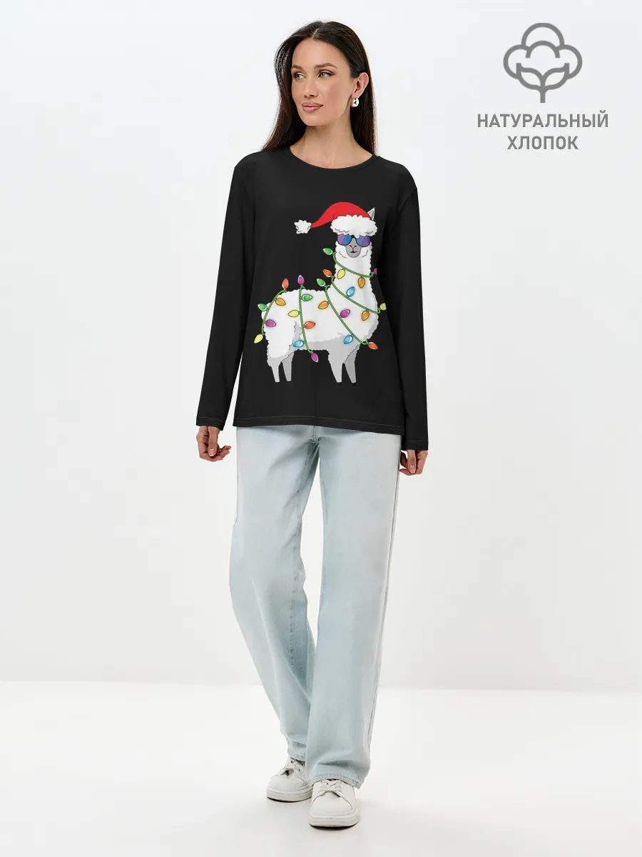 Лонгслив женский. Хлопок / Рождественская Лама