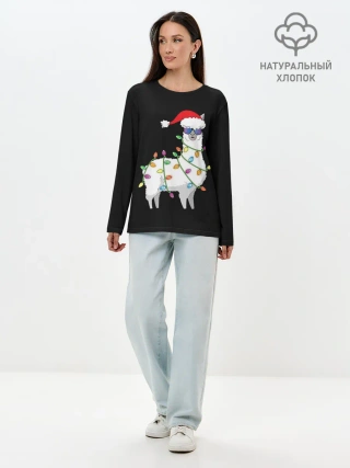 Лонгслив женский. Хлопок / Рождественская Лама