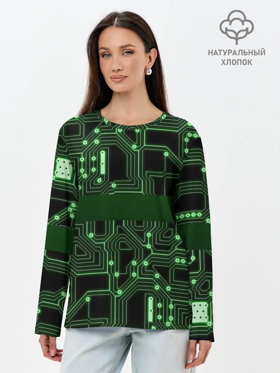 Лонгслив женский. Хлопок / Неоновая схема
