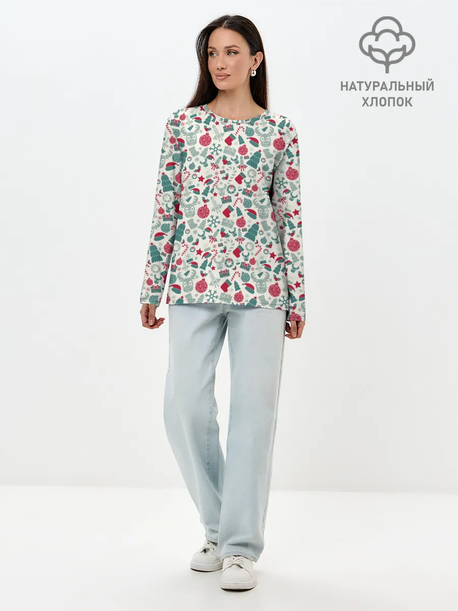 Лонгслив женский. Хлопок / Новогодняя Символика