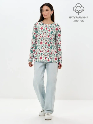 Лонгслив женский. Хлопок / Новогодняя Символика