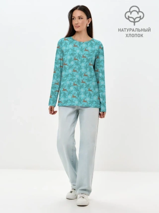 Лонгслив женский. Хлопок / Новогодние Олени