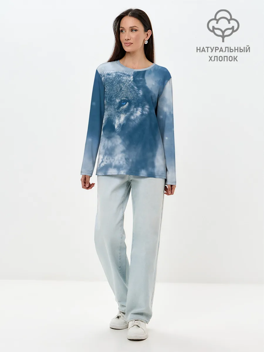 Лонгслив женский. Хлопок / Красивый волк