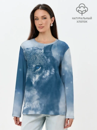 Лонгслив женский. Хлопок / Красивый волк