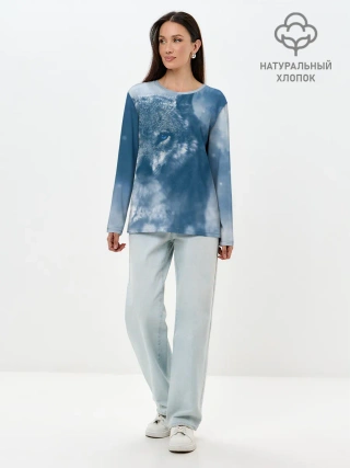 Лонгслив женский. Хлопок / Красивый волк