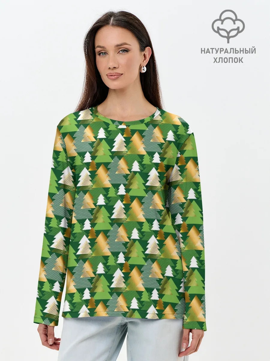Лонгслив женский. Хлопок / Ёлки