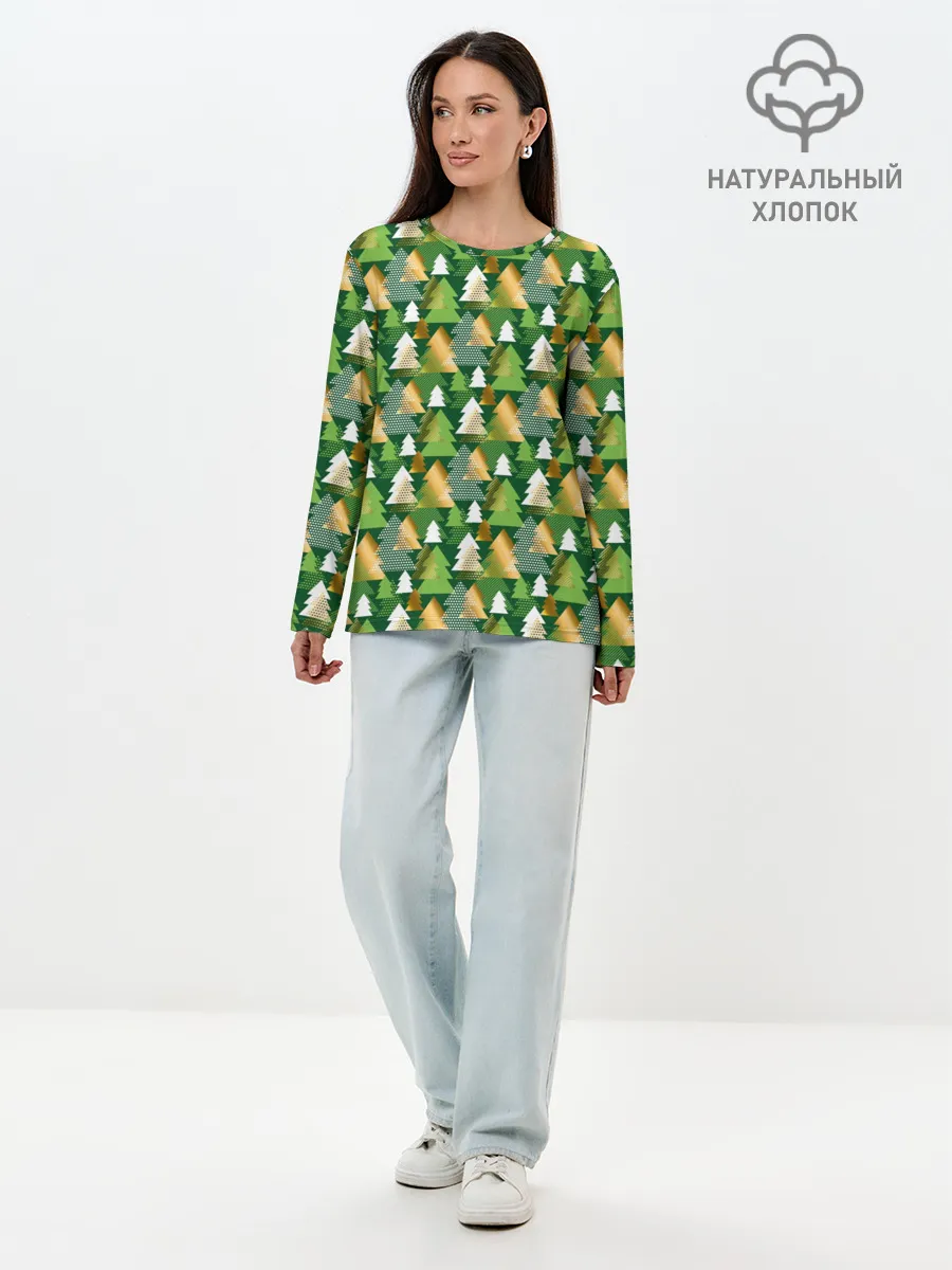 Лонгслив женский. Хлопок / Ёлки