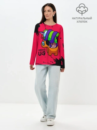 Лонгслив женский. Хлопок / AMONG US - ORANGE & GREEN