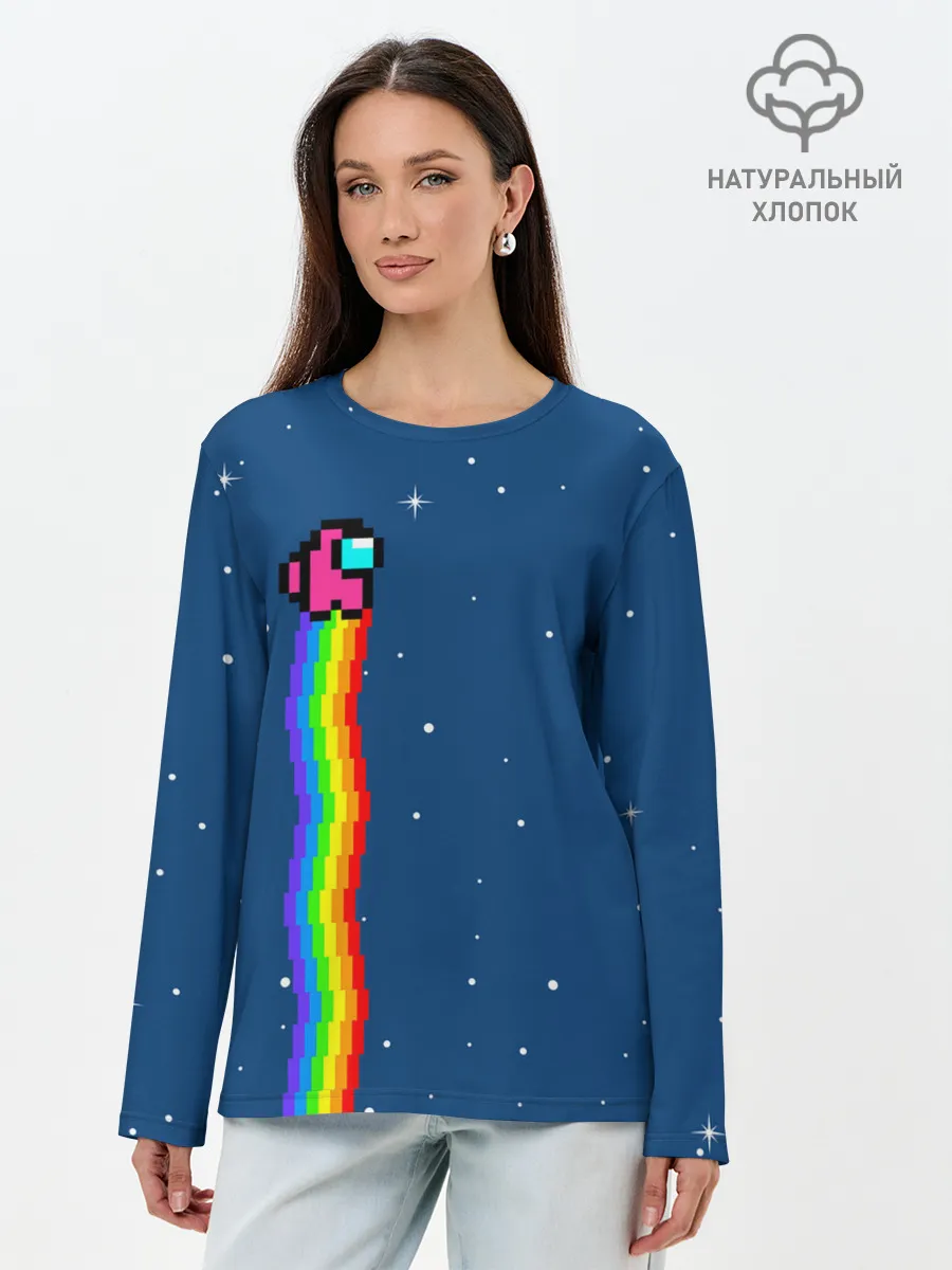 Лонгслив женский. Хлопок / AMONG US - NYAN CREWMATE