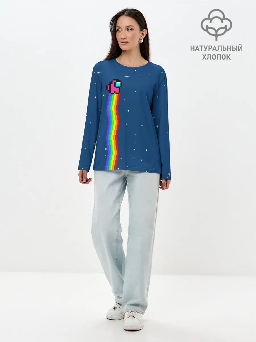 Лонгслив женский. Хлопок / AMONG US - NYAN CREWMATE