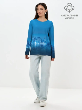 Лонгслив женский. Хлопок / вид на ночной мегаполис