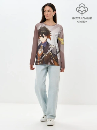 Лонгслив женский. Хлопок / GENSHIN IMPACT, ЧЖУН ЛИ