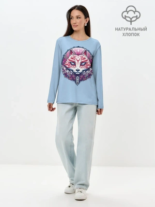 Лонгслив женский. Хлопок / Киса | Сакура