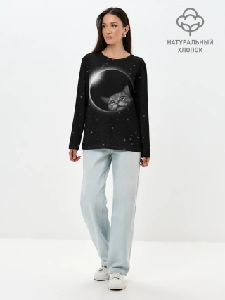 Лонгслив женский. Хлопок / Кот в Космосе