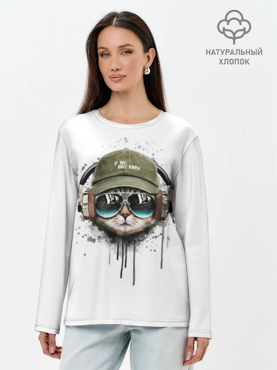Лонгслив женский. Хлопок / Крутой кот