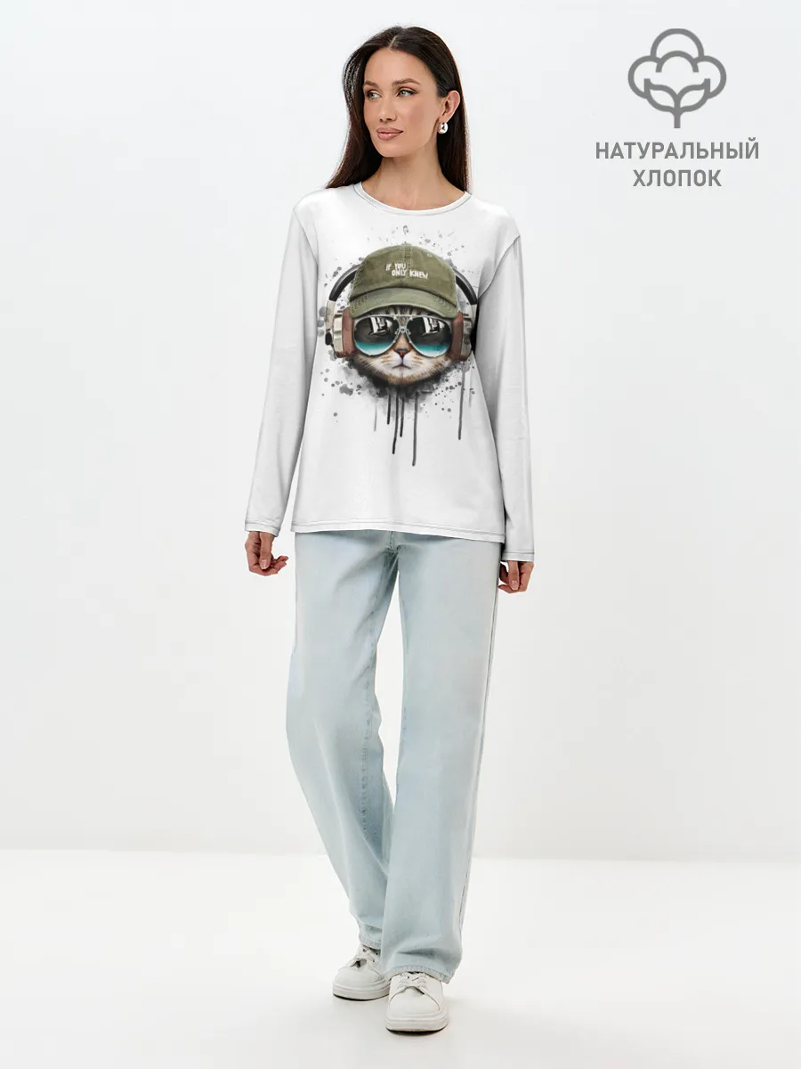 Лонгслив женский. Хлопок / Крутой кот
