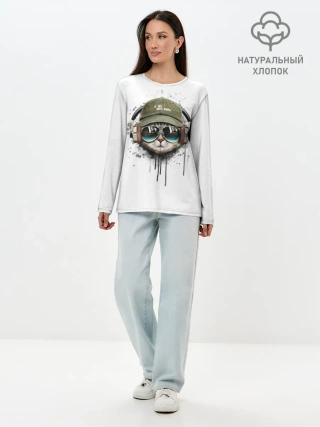 Лонгслив женский. Хлопок / Крутой кот