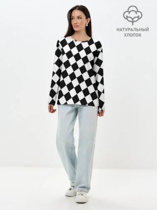 Лонгслив женский. Хлопок / Клетки