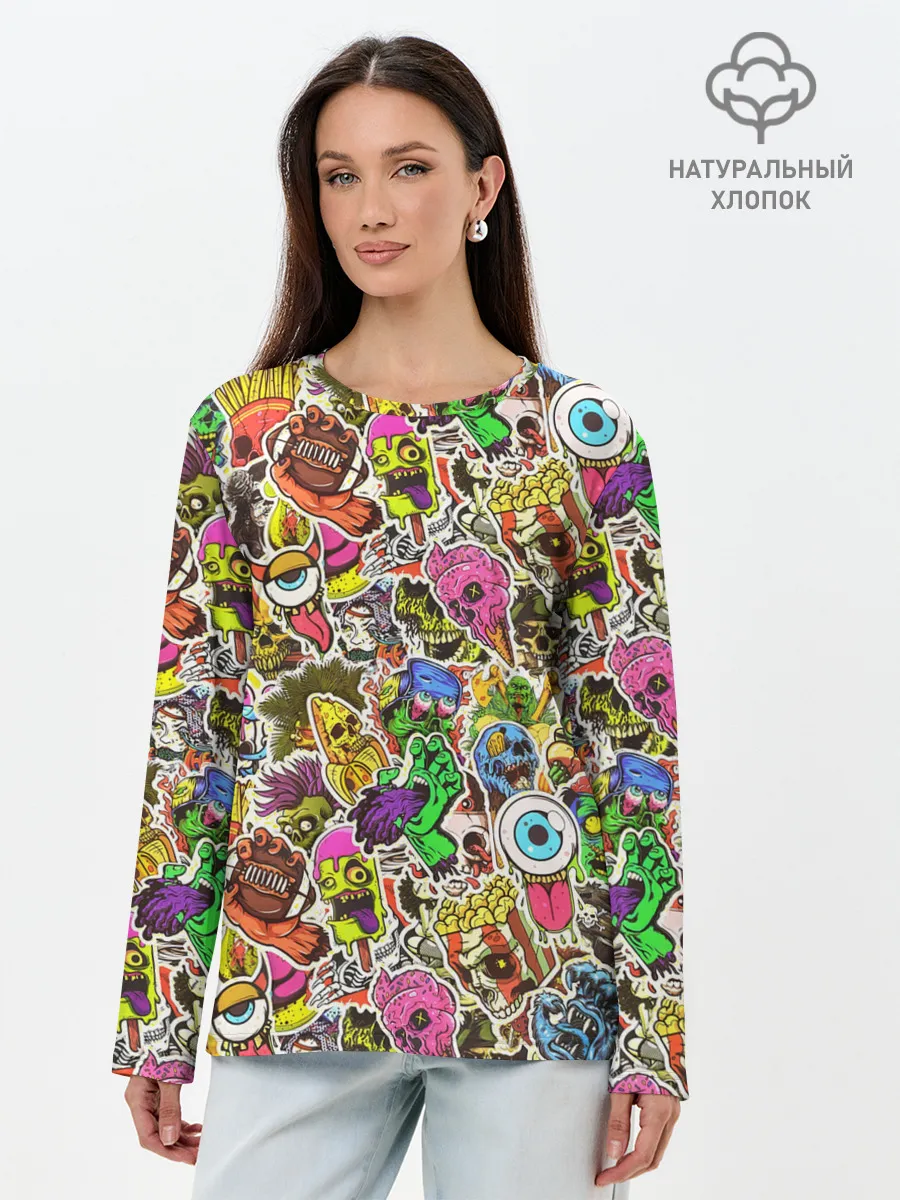 Лонгслив женский. Хлопок / Граффити монстров