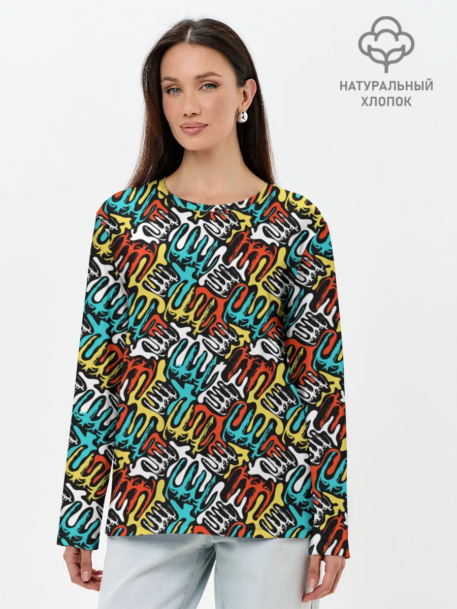 Лонгслив женский. Хлопок / граффити