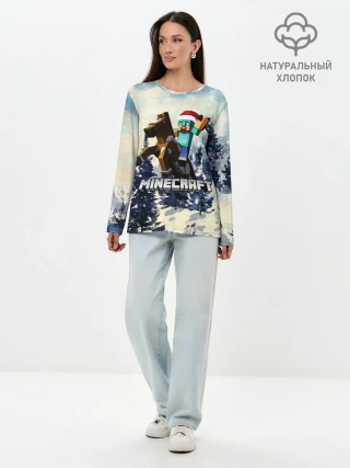 Лонгслив женский. Хлопок / Зимний Майнкрафт