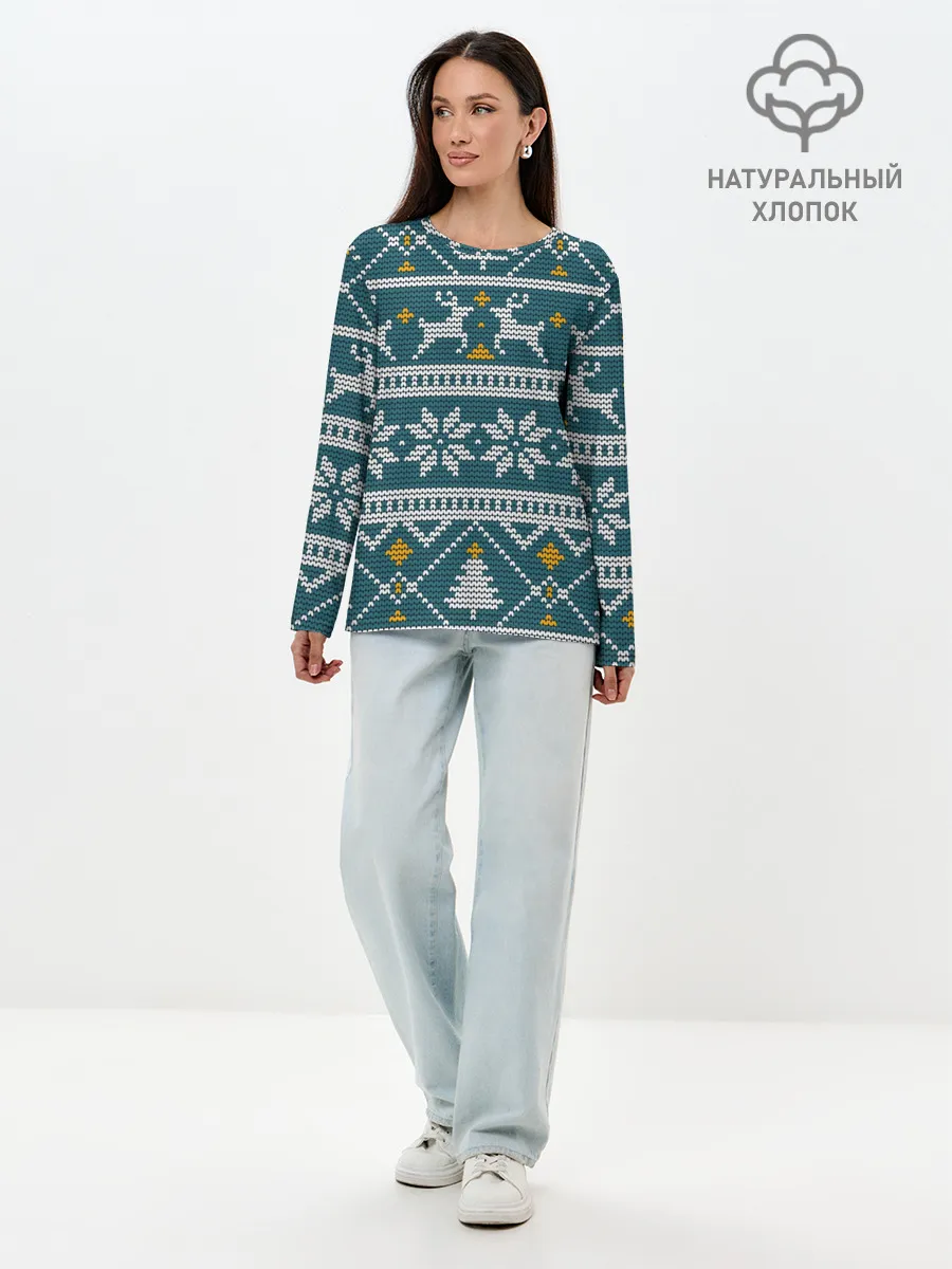 Лонгслив женский. Хлопок / Новогодний узор