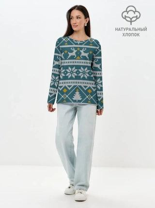 Лонгслив женский. Хлопок / Новогодний узор