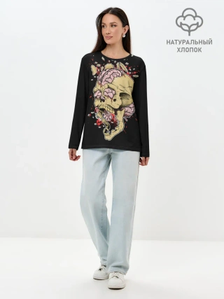 Лонгслив женский. Хлопок / Череп