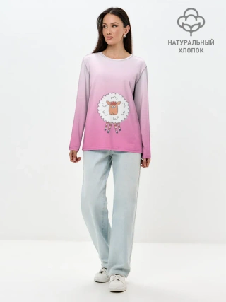 Лонгслив женский. Хлопок / веселая овечка