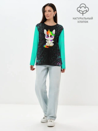 Лонгслив женский. Хлопок / Единорог