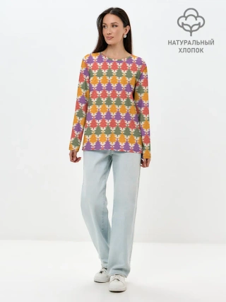 Лонгслив женский. Хлопок / Ёлочки
