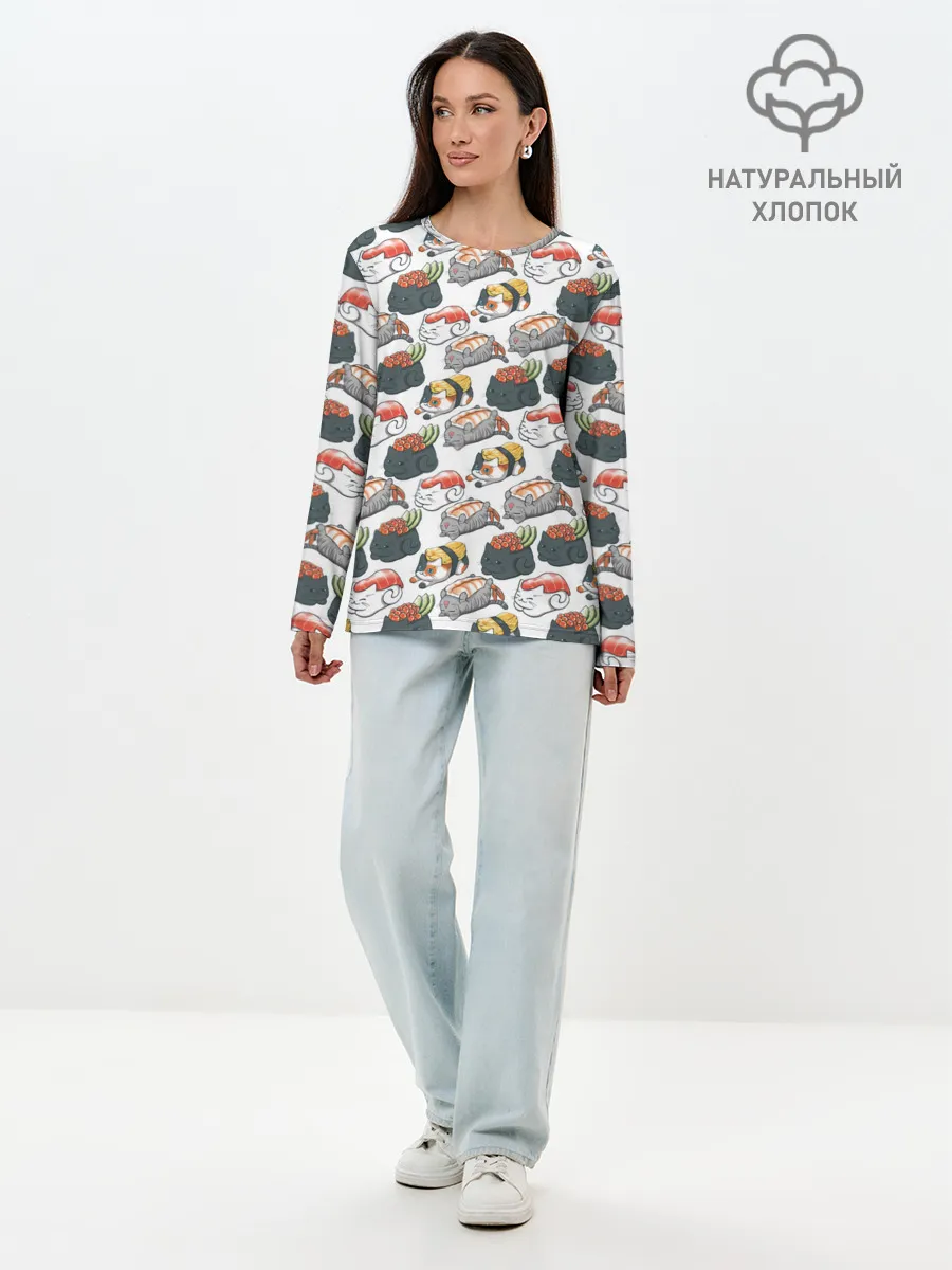 Лонгслив женский. Хлопок / Котики | Суши