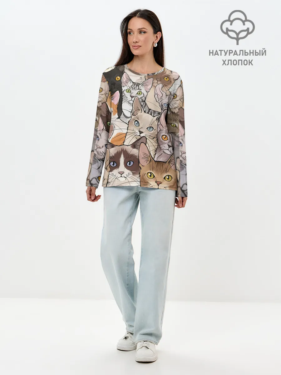 Лонгслив женский. Хлопок / Котики