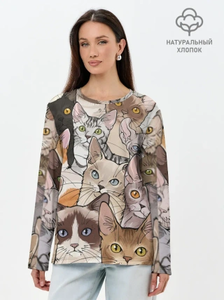 Лонгслив женский. Хлопок / Котики