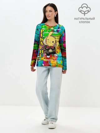 Лонгслив женский. Хлопок / Pikachu