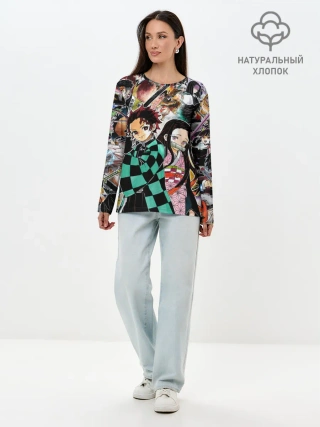 Лонгслив женский. Хлопок / Клинок рассекающий демонов