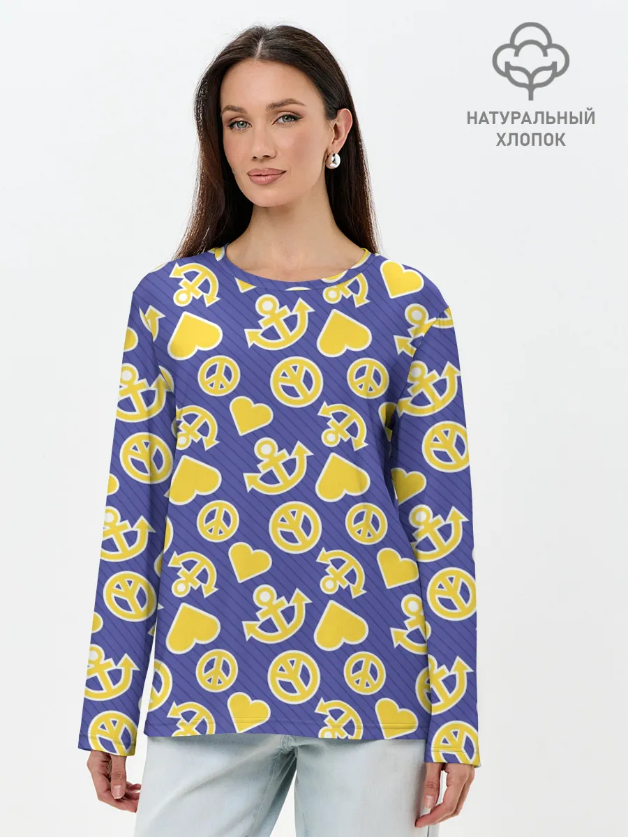 Лонгслив женский. Хлопок / Kimyou na Bouken паттерн