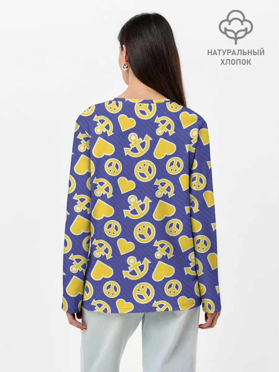 Лонгслив женский. Хлопок / Kimyou na Bouken паттерн