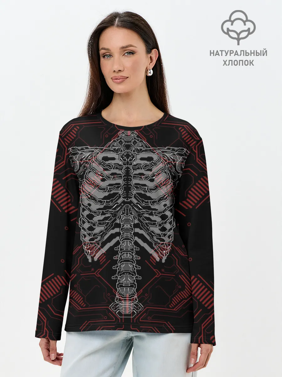 Лонгслив женский. Хлопок / Цифровой киберскелет