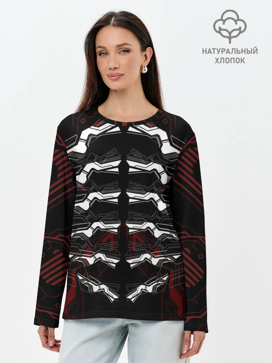 Лонгслив женский. Хлопок / Цифровой киберскелет