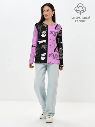 Лонгслив женский. Хлопок / руки, статуи